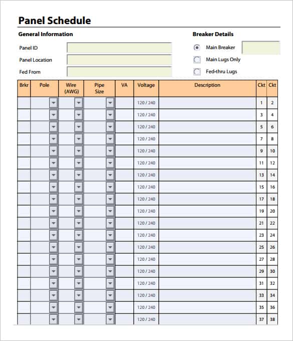 4+ Panel Schedule Templates Word Excel