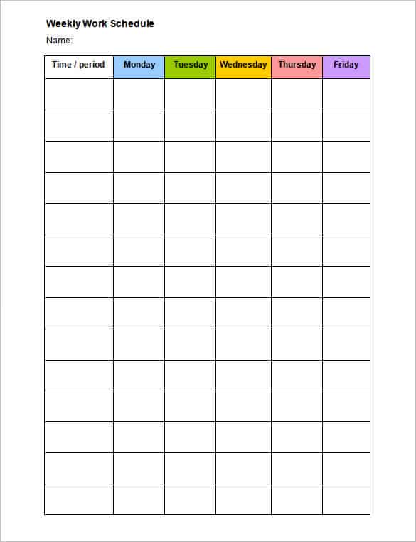 printable blank weekly work schedule template