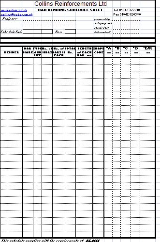 4 Bar bending schedule templates - Word Excel